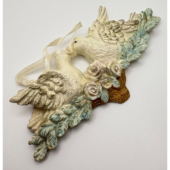 Vintage Kissing Doves Christmas Tree Ornament Roses & Ribbon Love Romance - Picture 4 of 6